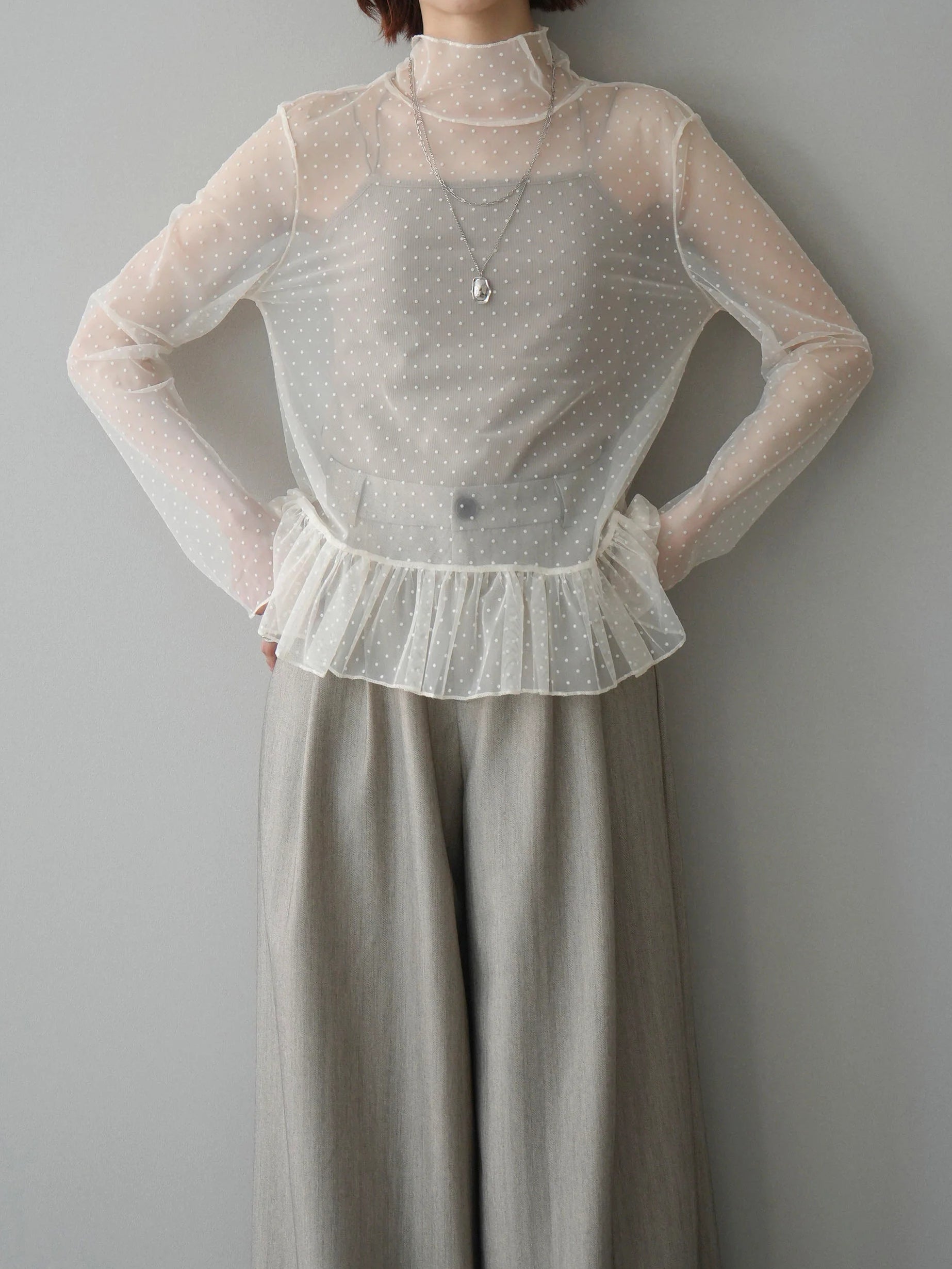 ハイネックシアードットチュールトップス　3色入 - SonderSable