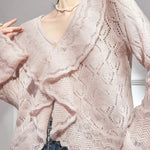 <先行公開>Vネックフリルデザインメッシュニット　2色入 - SonderSable