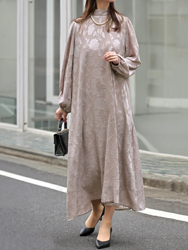 Elegant Flower Jacquard Dress (4 colors)