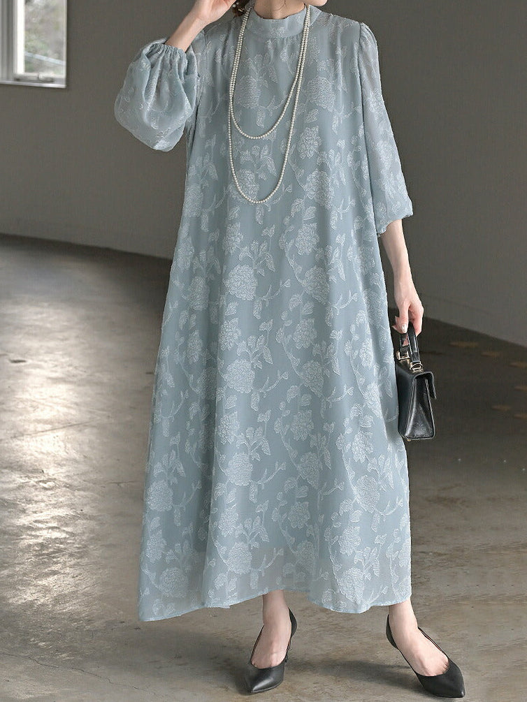 Elegant Flower Jacquard Dress (4 colors)