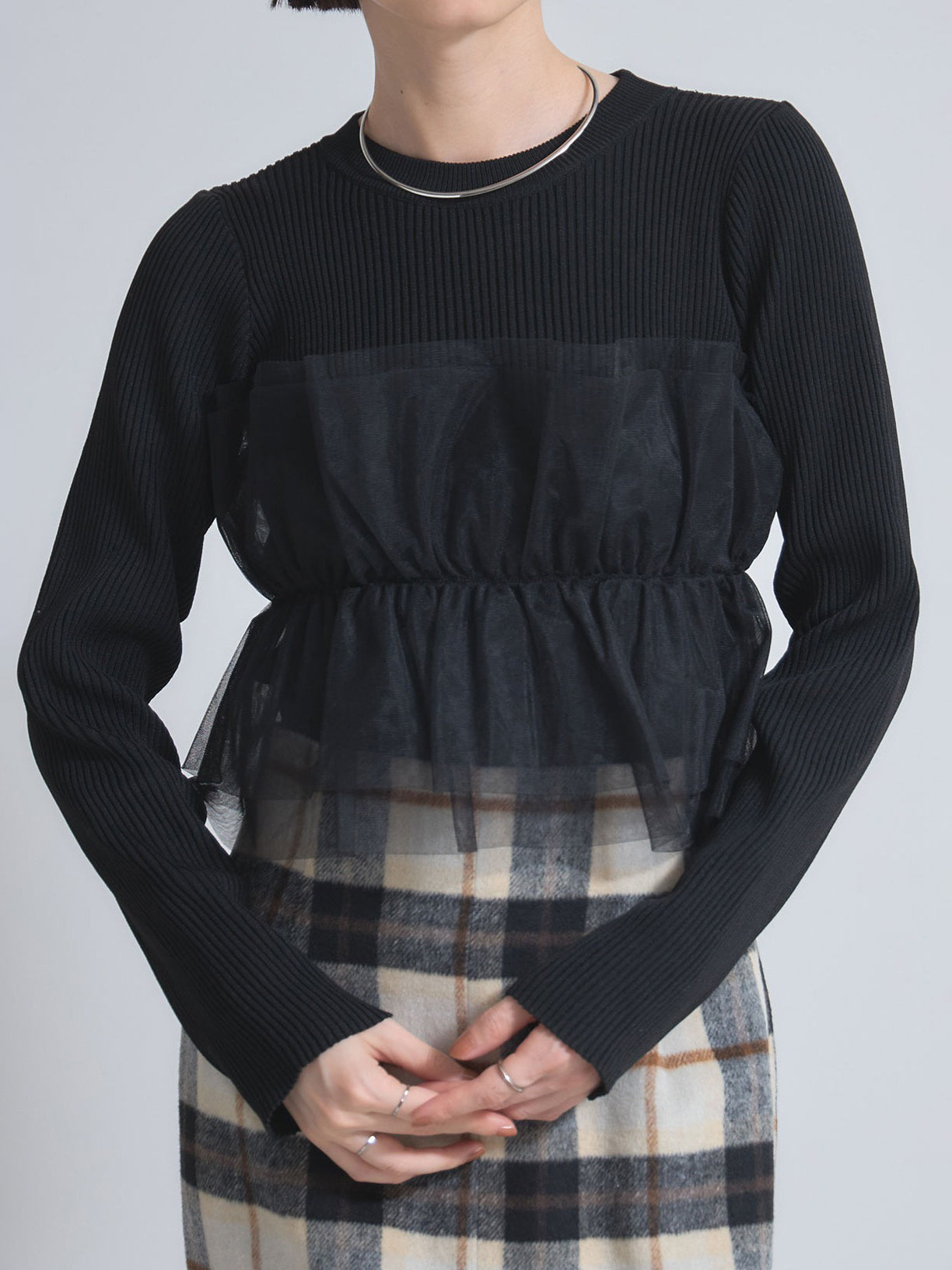 チュールフリルリブニットプルオーバー　3色入