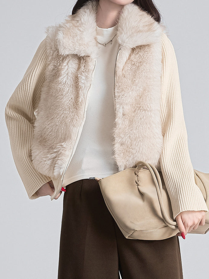 2-way knit sleeve fur zip-up jacket (2 colors)