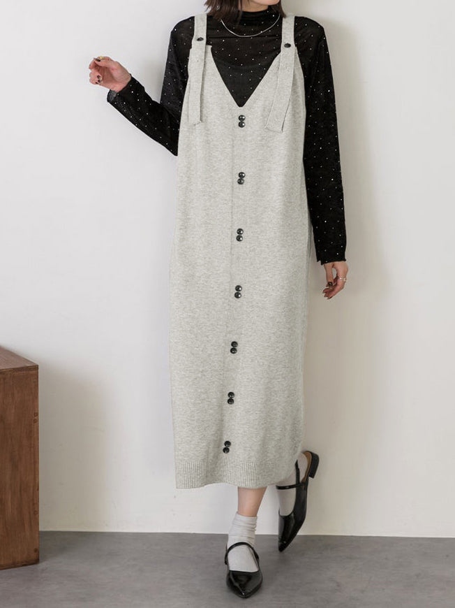Button design knit dress (4 colors)