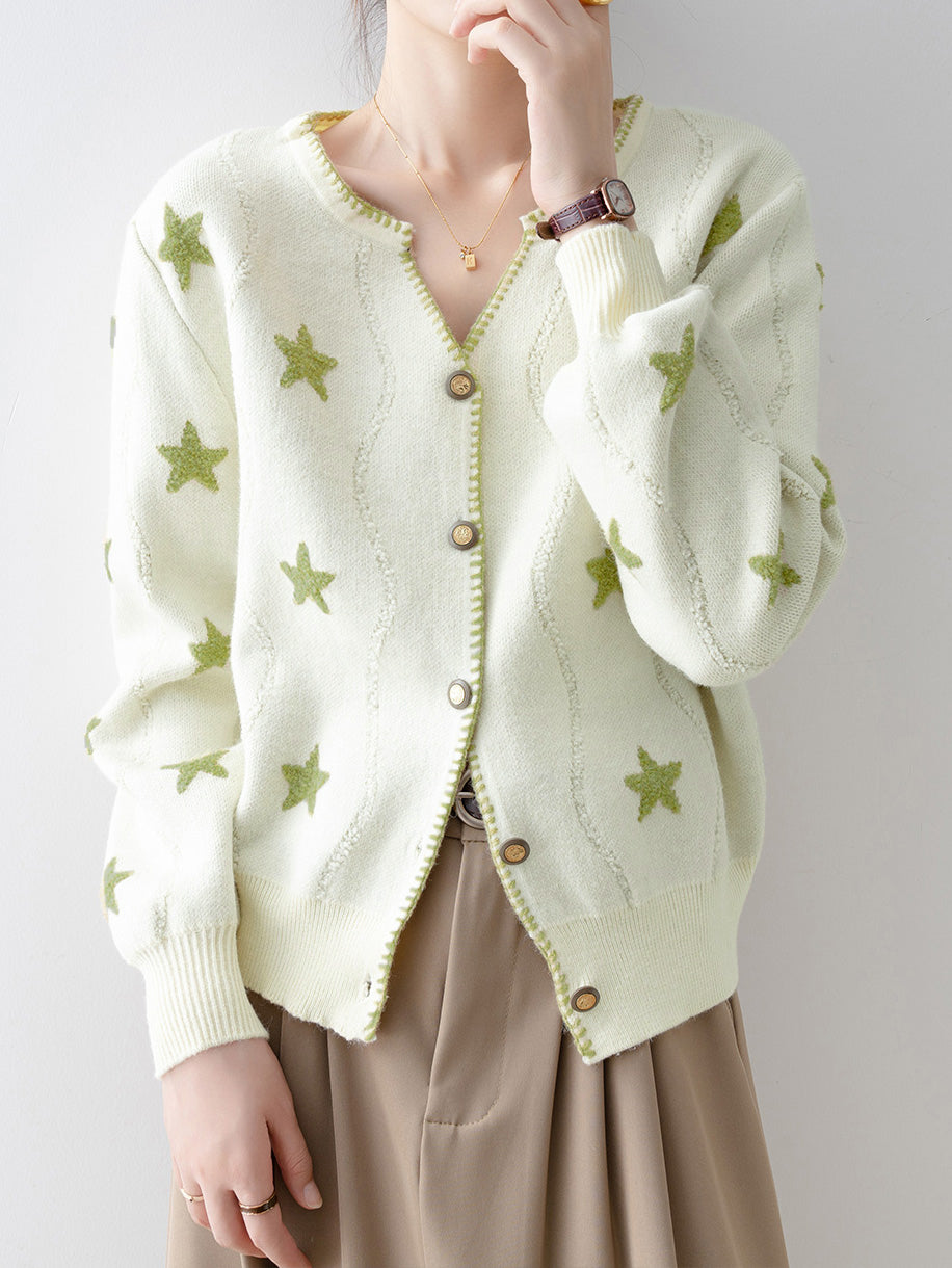 Keyhole neck star design cardigan (3 colors)