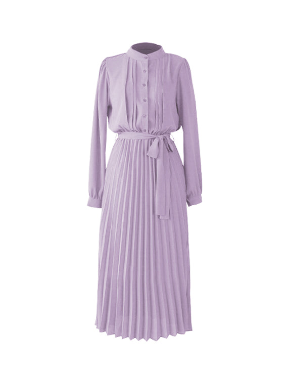 Ribbon Long Shirt Pleated Dress 8 colors