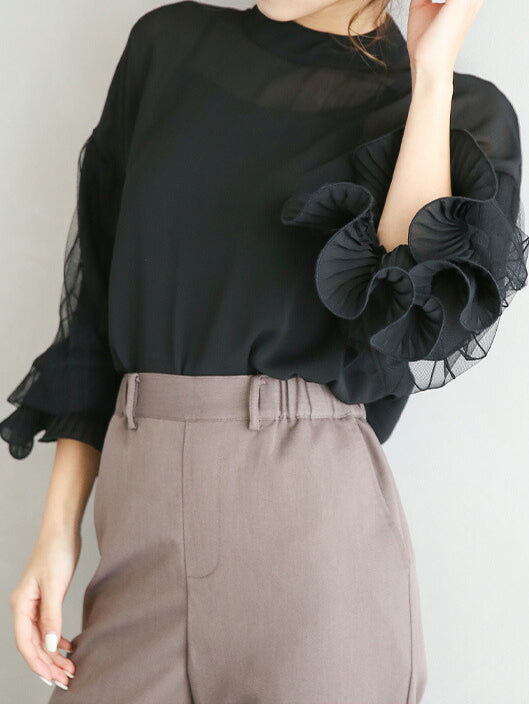 Lace volume sleeve blouse in 4 colors