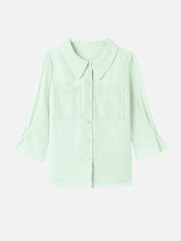 シースルーパールタック袖ブラウス　3色入