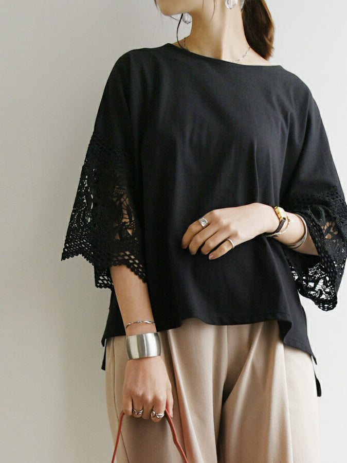 Lace sleeve cut and sew in 4 colors