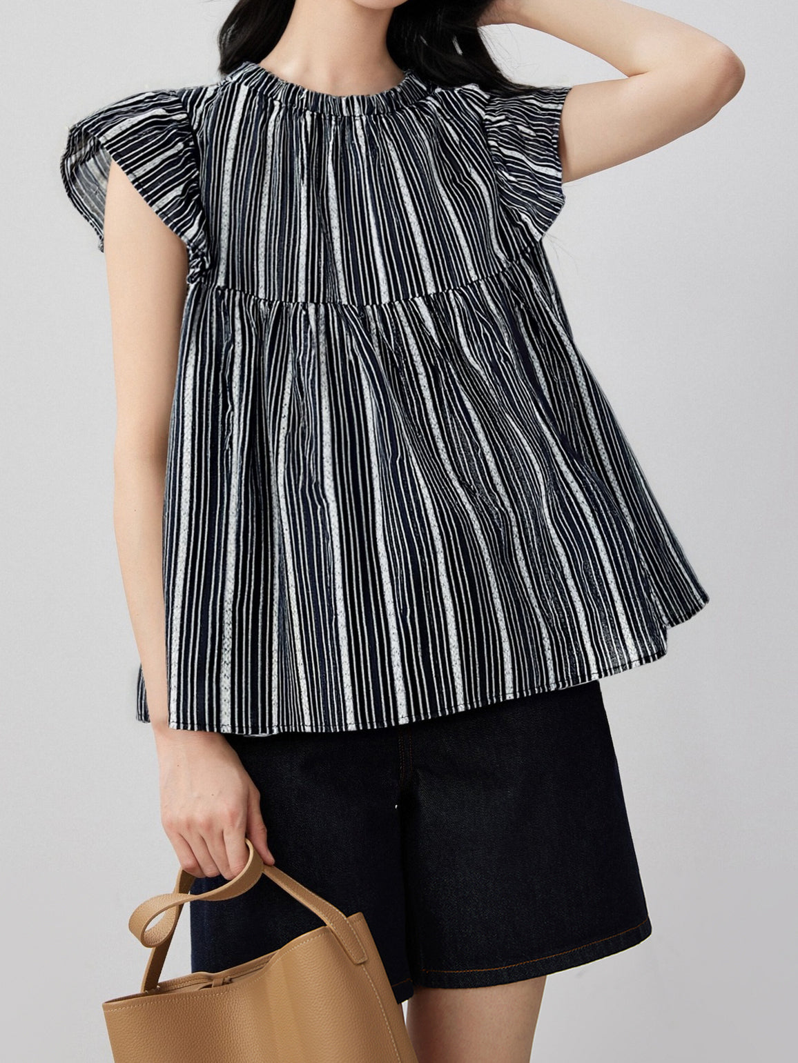Flared sleeve ethnic striped blouse (2 colors)