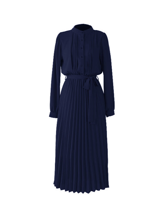 Ribbon Long Shirt Pleated Dress 8 colors