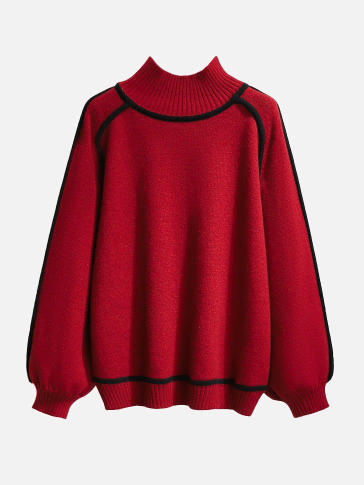 Two-tone design turtleneck sweater, 4 colors