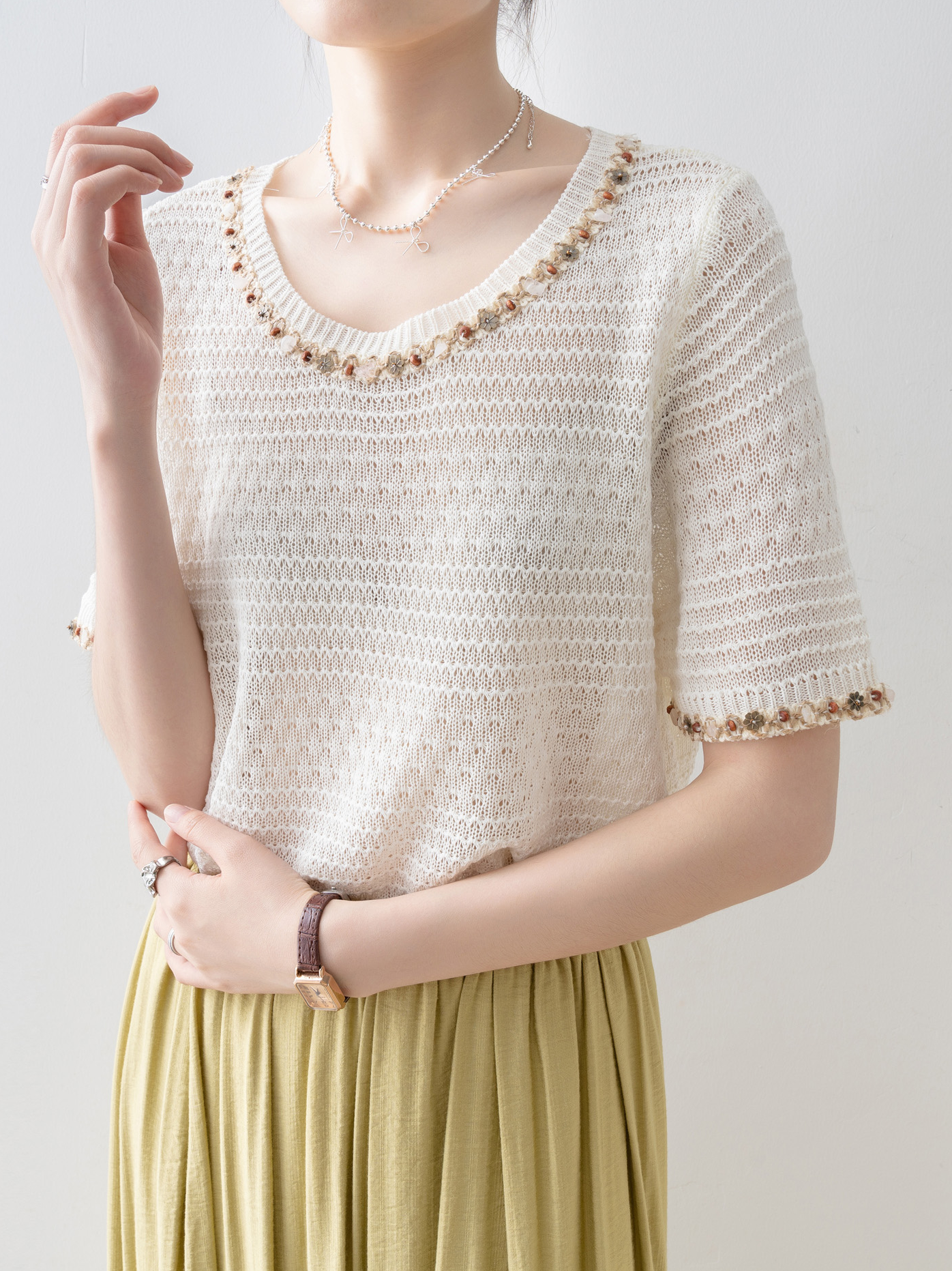 Cord design sheer knit 3 colors